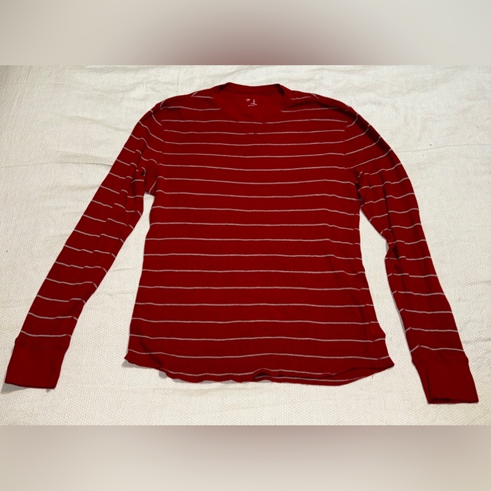 GAP Thermal Shirt Sweater Pull Over Waffle Weave Striped Long Sleeve Large